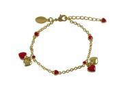 Dlux Jewels Red Enamel Heart Charms Gold Tone Brass Bracelet 6 in.