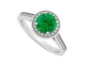 Fine Jewelry Vault UBNR84045W14DE May Birthstone Emerald Diamond Halo Engagement Ring in 14K White Gold 2 Stones
