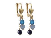 Dlux Jewels Lapis Three 4 mm Semi Precious Balls Dangling with Gold Filled Lever Back with Heart Earrings