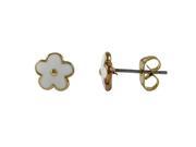 Dlux Jewels White Enamel Flower Gold Plated Brass Post Earrings 8 mm
