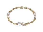 Dlux Jewels Tri Color Brass Disco Ball Link Chain Bracelet 7.5 in.