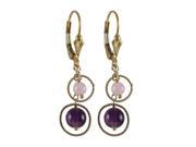 Dlux Jewels 6 mm Amethyst Rose Quartz 4 mm Balls Open 10 mm Braided Ring with 34 mm Long Gold Filled Back Earrings