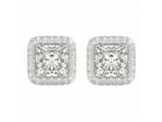 Fine Jewelry Vault UBNERHS10000AGCZ CZ Prong Set Sterling Silver Halo Earrings 2 Stones