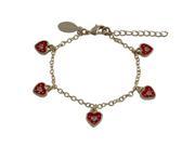 Dlux Jewels Red Enamel Heart Charms Dangling Gold Plated Brass Chain Bracelet 5 in.