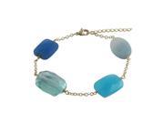 Dlux Jewels Aqua Blue Chalcedony Semi Precious Faceted Chunky Stones with Gold Plated Brass Chain Bracelet 7.5 in.