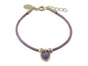 Dlux Jewels Purple Enamel Heart on Purple Cord Gold Plated Brass Bracelet 6 in.