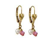 Dlux Jewels Gold Filled Pearl Pink White Crystal Earrings