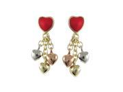 Dlux Jewels 21 mm Red Enamel Heart with Gold Brass Post Earrings 3 Small Tri Color Hearts Dangling