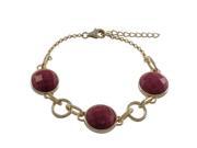 Dlux Jewels Rhodonite Semi Precious Stones with Gold Border 15 mm Round Open Circles 10 mm Round Alternating with Gold Plated Sterling Silver Link Bracelet 7
