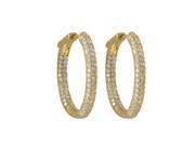 Dlux Jewels Gold Plated Sterling Silver Pave Cubic Zirconia 20 x 24 mm Hoop Earrings with Hinge Lock