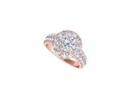 Fine Jewelry Vault UBNR50847EP14CZ CZ Halo Ring With Two Rows CZ Accents in 14K Rose Gold