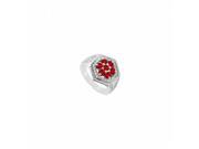 Fine Jewelry Vault UBUJ5033W14CZR Created Ruby CZ Flower Ring in 14K White Gold 1.50 CT TGW 52 Stones