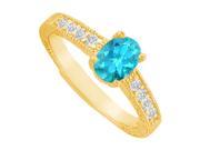 Fine Jewelry Vault UBUNR82898Y149X7CZBT Oval Shaped Blue Topaz CZ Ring in 14K Yellow Gold 4 Stones