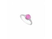 Fine Jewelry Vault UBUJ919550W14CZPS Created Pink Sapphire CZ Halo Ring in 14K White Gold 1 CT TGW 18 Stones