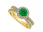 Fine Jewelry Vault UBNR50531Y14DE May Birthstone Emerald Diamond Engagement Ring With 14K Yellow Gold 69 Stones