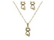 Dlux Jewels Gold Cat with Black Enamel Dots Post Earrings Necklace Set Brass