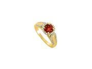 Fine Jewelry Vault UBNR83887Y14CZGR Garnet CZ Halo Engagement Ring in 14K Yellow Gold 50 Stones