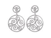 Dlux Jewels Rhodium Plated Sterling Silver 30 mm Round Filigree Cubic Zirconia Circle Dangling Post Earrings 1.85 in.