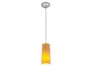Accesslighting 28033 3C BS CLAM Glass N Glass Cylinder Cord Clear Outer Amber Inner Glass LED Pendant Brushed Steel
