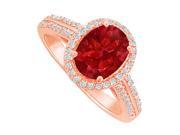 Fine Jewelry Vault UBUNR84418P149X7CZR Oval Shaped Ruby CZ Halo 14K Rose Gold Ring 76 Stones