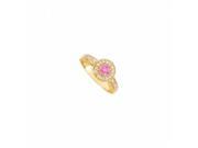 Fine Jewelry Vault UBUNR84509Y14CZPS600 Pink sapphire CZ Halo Engagement Ring in 14K Yellow Gold 28 Stones