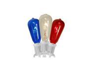 NorthLight Transparent Red Blue Clear ST40 Edison Style 4th of July Christmas Lights White Wire Set of 10