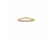 Fine Jewelry Vault UBUBRAGVYRD155500CZR Created Ruby CZ Tennis Bracelet With 5 CT TGW on Yellow Gold Vermeil 25 Stones