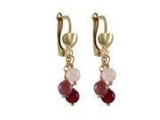 Dlux Jewels Rhodonite Three 4 mm Balls Dangling Gold Filled Lever Back with 28 mm Long Heart Earrings