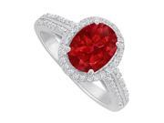 Fine Jewelry Vault UBUNR84418AG9X7CZR Ruby CZ Halo Engagement Ring in 925 Sterling Silver 76 Stones