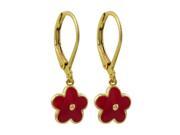Dlux Jewels Red Enamel Flower Dangling 0.98 Gold Tone Brass Lever Back Earrings