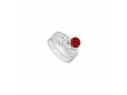 Fine Jewelry Vault UBJS183ABW14DRRS9 14K White Gold Ruby Diamond Engagement Ring with Wedding Band Set 1.10 CT Size 9