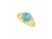 Fine Jewelry Vault UBUNR84680AGVYCZBT Blue Topaz CZ Filigree Ring in Yellow Gold Vermeil 2 Stones