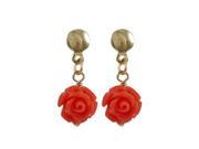 Dlux Jewels Coral 7 mm Rose Flower with Gold Filled Post Earrings