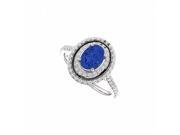 Fine Jewelry Vault UBURSOV121992W14CZS Oval Sapphire With Round CZ Halo Engagement Ring 18 Stones