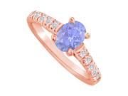 Fine Jewelry Vault UBUNR82901P148X6CZTZ Oval Tanzanite CZ Engagement Ring in 14K Rose Gold 10 Stones