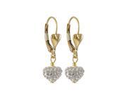 Dlux Jewels White Crystal Shamballa 7 x 8 mm Heart Dangling 27 mm Long Gold Filled Lever Back Earrings with Heart