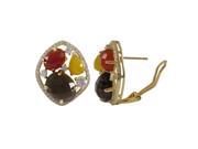 Dlux Jewels Gold Plated Sterling Silver Cubic Zirconia Post Clip Stud Earrings with Smoky Semi Precious Stones