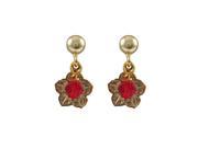 Dlux Jewels Gold Filled Post Earrings with Gold Filled Flower 4 mm Red Swarovski Bead 0.59 in.