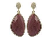 Dlux Jewels Rhodonite Semi Precious Stone with Gold Plated Sterling Silver Cubic Zirconia Post Earrings