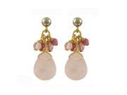 Dlux Jewels Rose Quartz Semi Precious Stone Gold Filled Post Earrings