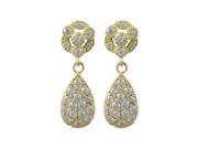 Dlux Jewels 24 mm Long Gold Plated Sterling Silver Cubic Zirconia Floral Teardrop Post Earrings