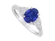 Fine Jewelry Vault UBUNR83932AG8X6CZS Oval Sapphire CZ Engagement Ring in 925 Sterling Silver 6 Stones