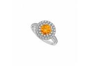 Fine Jewelry Vault UBNR84598AGCZCT November Birthstone Citrine Double Circle of CZ Halo Engagement Ring 925 Sterling Silver 20 Stones