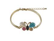 Dlux Jewels Multi Color Cats Eye Stone BuTwo Tonerfly Gold Plated Brass Bangle Bracelet 7 in.