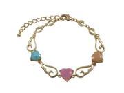 Dlux Jewels Gold Electro Plated Brass Multi Color Heart Shape Two Tone Stone with Swirl Design Chain Bracelet