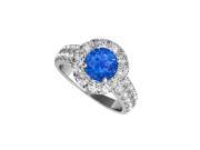 Fine Jewelry Vault UBUNR50847AGCZS Sapphire CZ Halo Engagement Ring in Sterling Silver 11 Stones