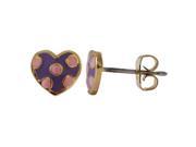 Dlux Jewels Enamel Purple Heart with Pink Dots Gold Plated Brass Post Earrings 7 mm