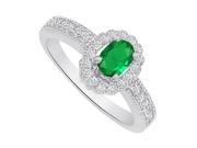 Fine Jewelry Vault UBUNR82906W148X6CZE Emerald CZ Halo Engagement Ring in 14K White Gold 10 Stones