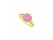 Fine Jewelry Vault UBUNR50878Y14CZPS Pink Sapphire CZ Halo Engagement Ring in 14K Yellow Gold 1.50 CT TGW 10 Stones