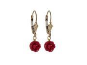 Dlux Jewels Red 7 mm Rose Flower Dangling with Gold Filled Lever Back Earrings